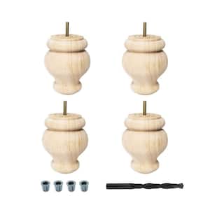 5 in. x 4 in. Unfinished Solid Hardwood Round Bun Foot (4-Pack)
