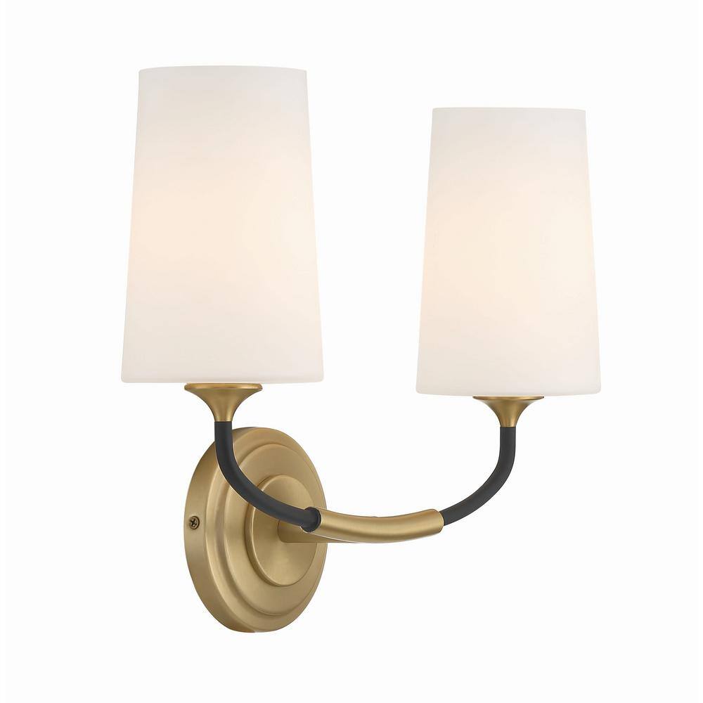 Niles Black and Gold 2-Light Sconce with White Glass Shades
