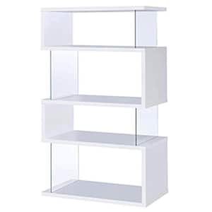 63 in. White Wood 4-shelf Standard Bookcase with Open Back
