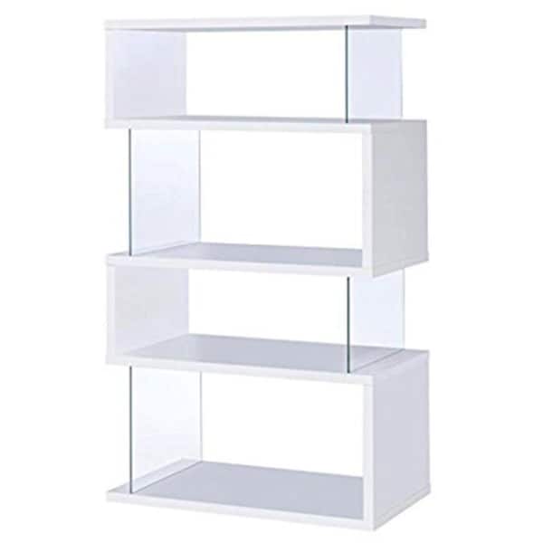 Benjara 63 in. White Wood 4-shelf Standard Bookcase with Open Back