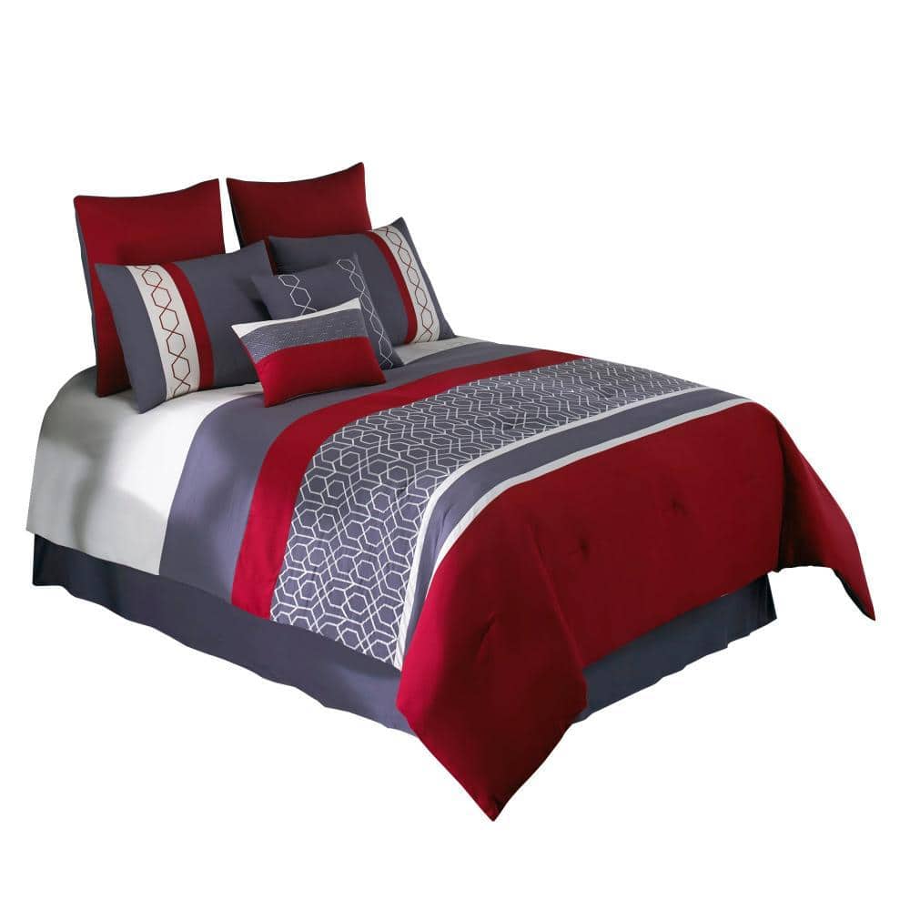 Benjara 8-Piece Red Solid Print Microfiber King Comforter Set BM247024 ...