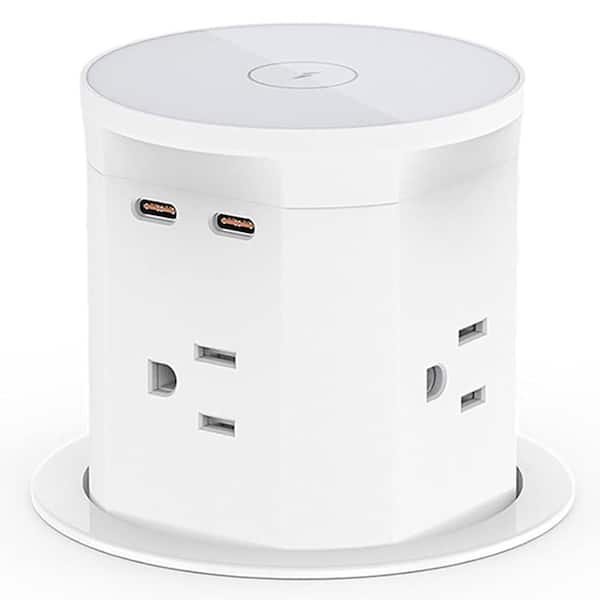 15W Wireless Charger Pop Up Power Outlet 4 AC 2 PD20W USB-C Ports Countertop Grommet for Kitchen Office Conference Table