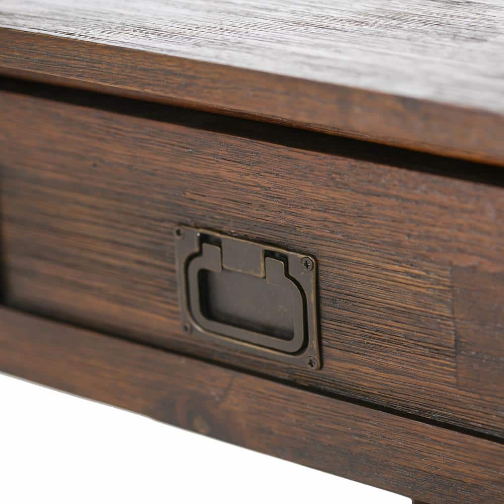 Distressed Charcoal Brown Acacia Wood End Side Table with Storage