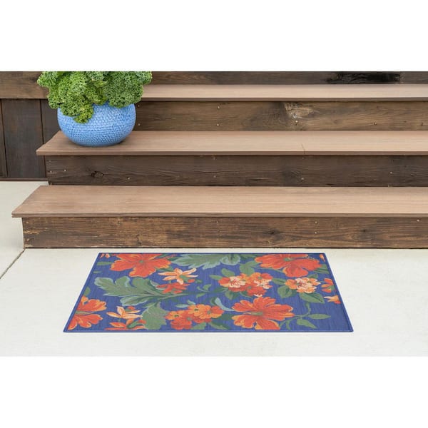 Stunning Blue 2 ft. x 3 ft. Floral Indoor/Outdoor Area Rug