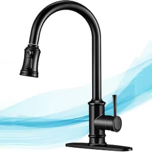 Single Handle Pull-Down Sprayer Kitchen Faucet with 20 in. Hose High Arc Spout Sink Faucet in Matte Black