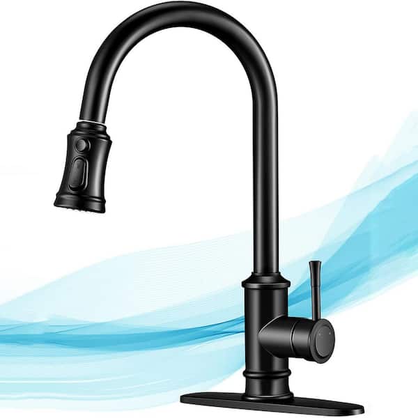 GIVING TREE Single Handle Pull-Down Sprayer Kitchen Faucet with 20 in. Hose High Arc Spout Sink Faucet in Matte Black