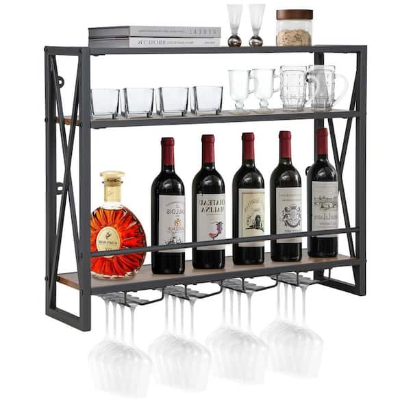 Industrial 8-Bottle Rustic Brown Metal Wall Wine Rack