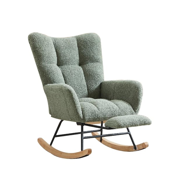 Runesay 35.4 in. W Black Metal Outdoor Rocking Chair with Green Cushions and High Backrest