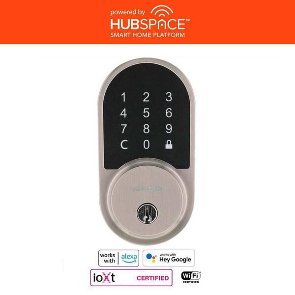 Defiant - Round Satin Nickel Electronic Single Cylinder Deadbolt Wi-Fi Enabled Powered by Hubspace