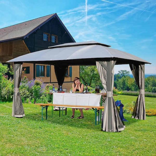 Huluwat 10 ft. x 14 ft. Outdoor Gray Gazebo Canopy Tent with