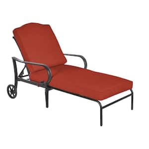 Laurel Oaks Black Steel Outdoor Patio Chaise Lounge with CushionGuard Quarry Red Cushions