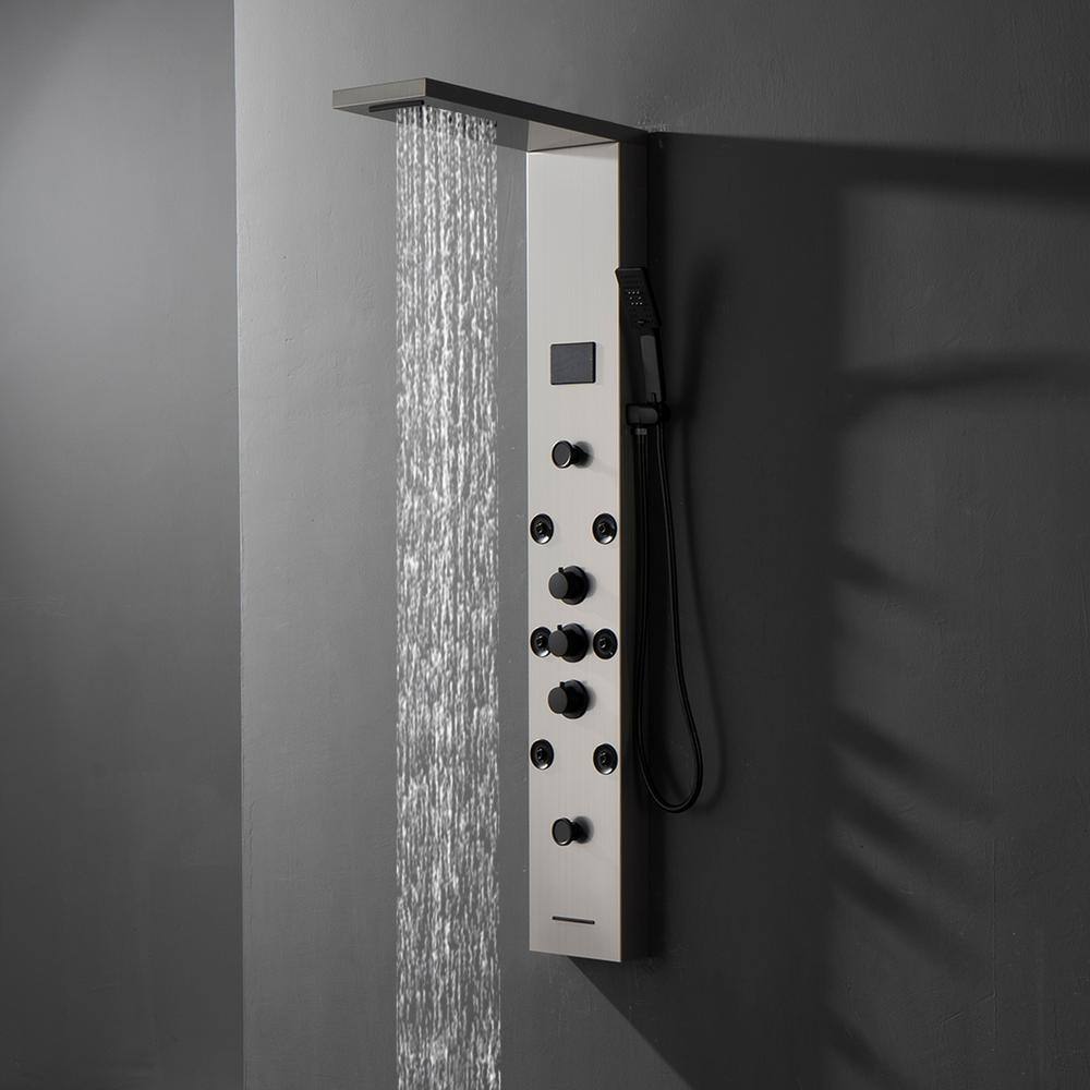Brushed Nickel 8-Spray Rain Shower Panel System with Handheld Wand