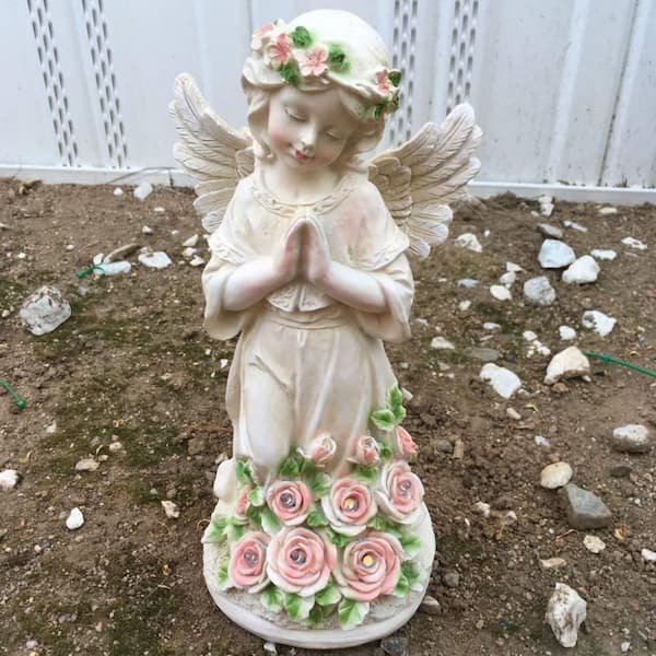 White Resin Solar Garden Decor Angel Statue D09PHBG2M3 - The Home
