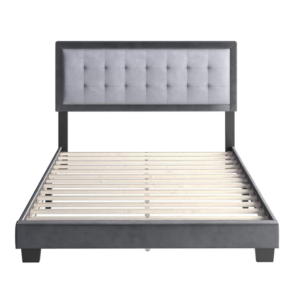 Elegant Full/Double Velvet Upholstered Platform Bed with Tufted Headboard