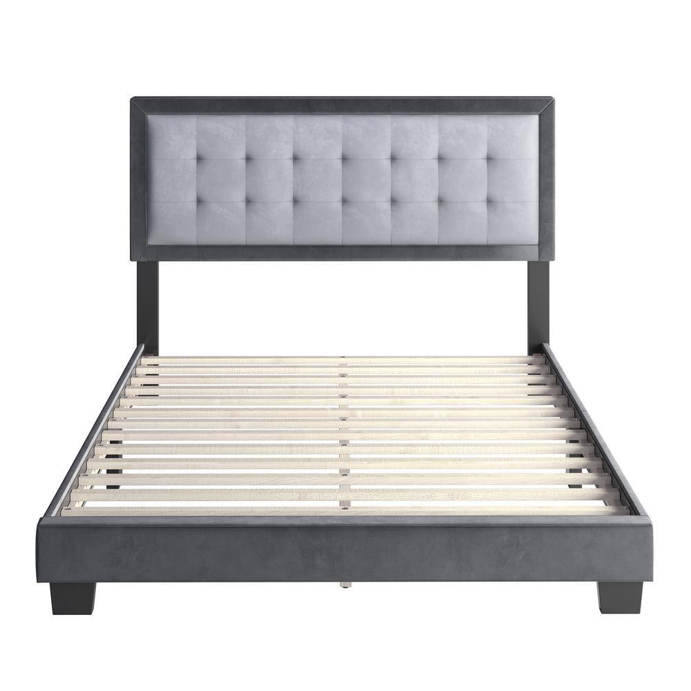 Gray Velvet Tufted Upholstered Queen Platform Bed Frame
