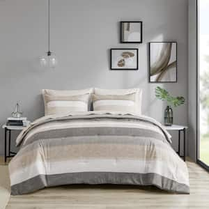 Deacon Taupe/Grey Polyester Full Stripe Comforter Set