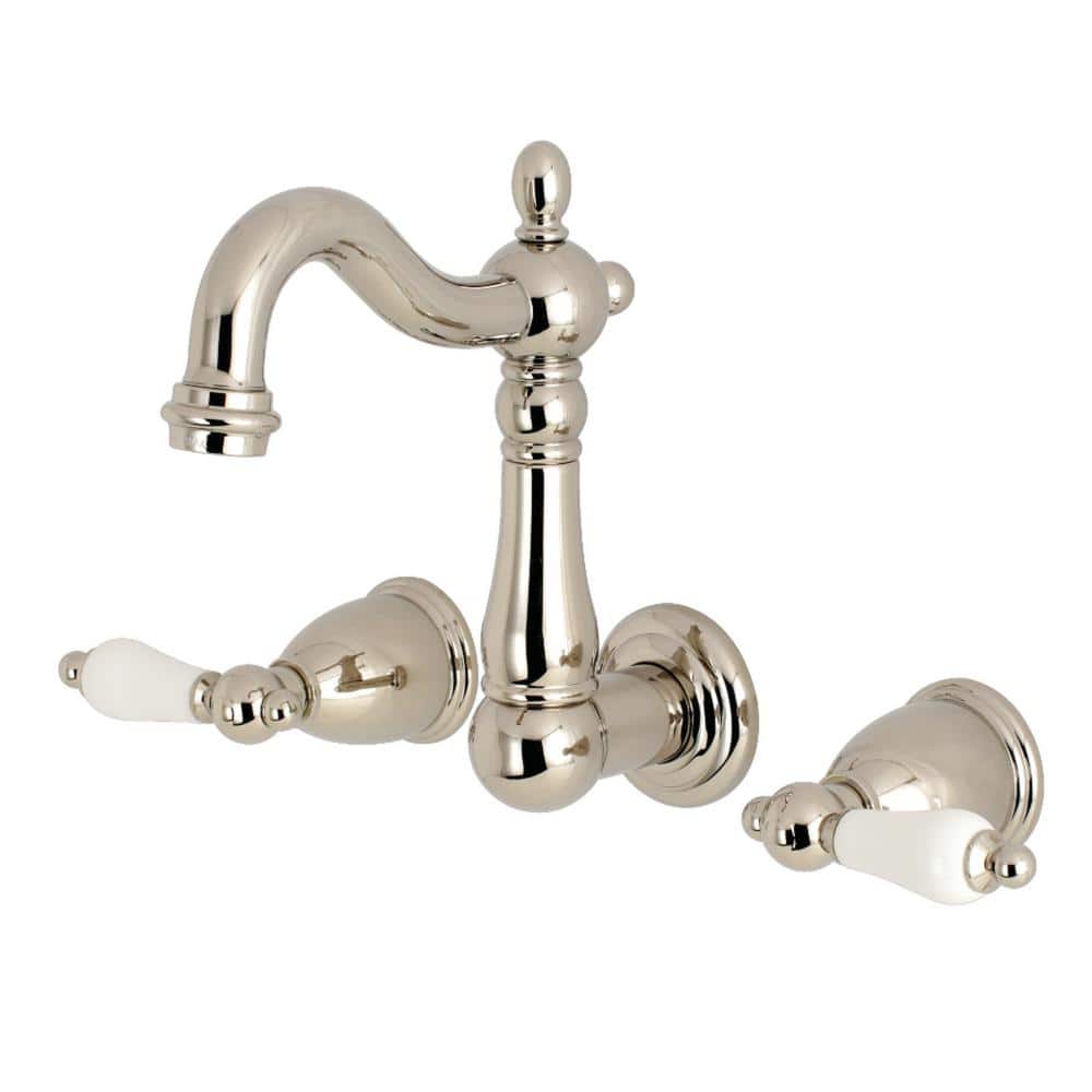 Kingston Brass Heritage 2-Handle Wall Mount Bathroom Faucet in Polished Nickel-HKS1226PL - The ...