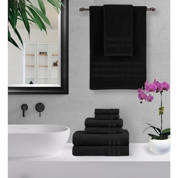 Black Towel Set, 2 Black Bath Towels, 2 Black Hand Towels, 2 Black wash  Cloths, Soft Absorbent Bathroom Towels, Cotton Towel Set, Black Bathroom  Towel Set