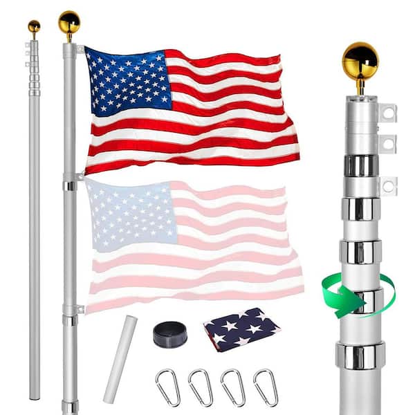 20 ft. Aluminum Telescoping Flagpole, Extra Thick Heavy-Duty Aluminum Outdoor Flagpole with 3 ft. x 5 ft. American Flag