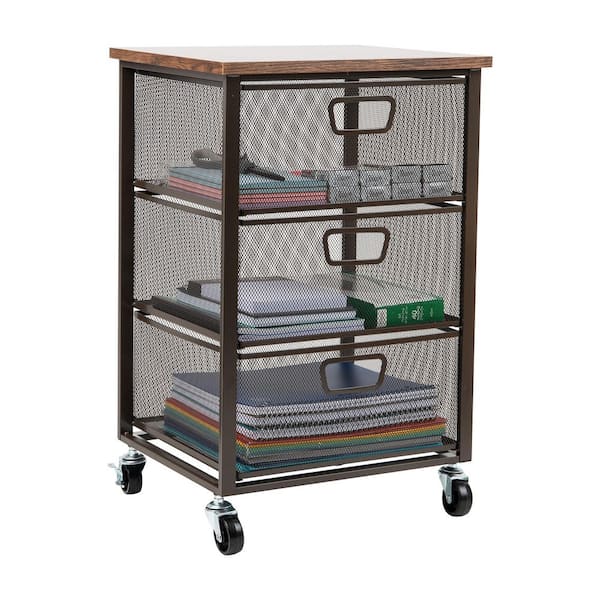 13 in. W x 24.25 in. H x 15.75 in. D Black Pull-Out Metal 3-Drawer Storage Cart Laundry Organizer