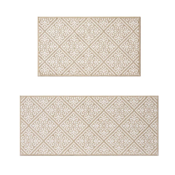 Austell 2-Tone Berber/Ivory 2 ft. x 5 ft. Geometric Polypropylene 2-Piece Rug Set