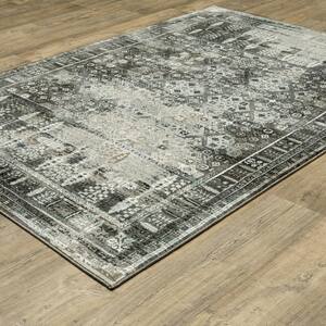 Galleria Charcoal 4 ft. x 6 ft. Oriental Distressed Floral Polyester Indoor Area Rug