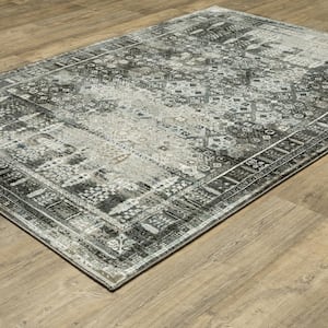 Galleria Charcoal 10 ft. x 13 ft. Oriental Distressed Floral Polyester Indoor Area Rug