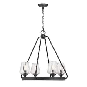 Carlton 4-Light Matte Black Chandelier with Ribbed Glass Shades