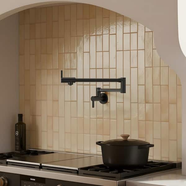 Wall Mounted Cold-Water Pot Filler with Handle in Matte Black