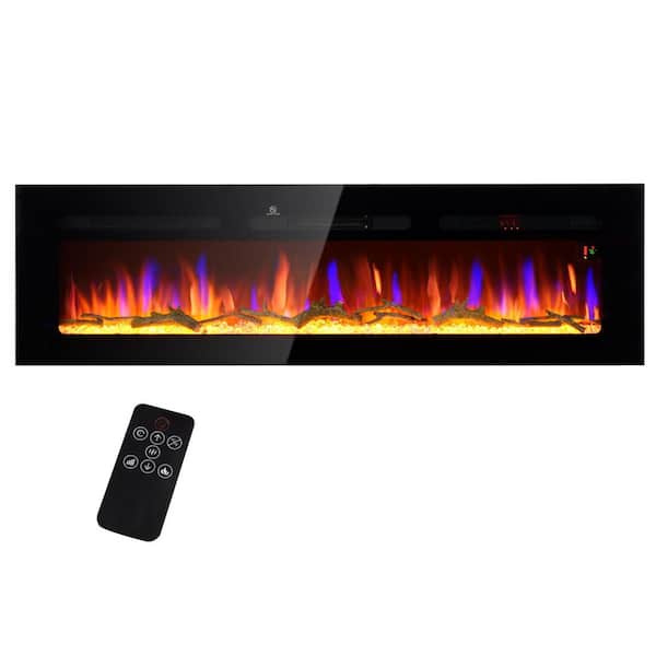 60 in. Wall Mount Electric Fireplace with Remote Control, 8H Timer, Adjustable Flame Color and Brightness in Black