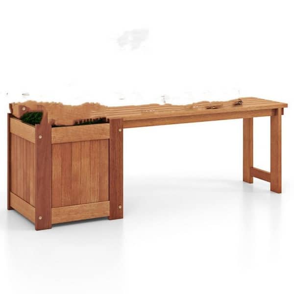 41 in. Teak Oil Finished Elevated Flower Bed Wooden Flower Box with Bench (1-Piece) Material: Wood