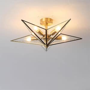 19.68 in. 5-Light Gold Semi-Flush Mount Ceiling Light Modern Star Shape with Glass Shade