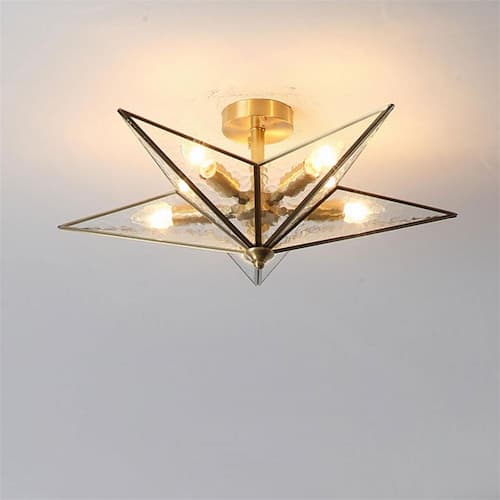 5-Light Gold Semi-Flush Mount Ceiling Light Modern Star