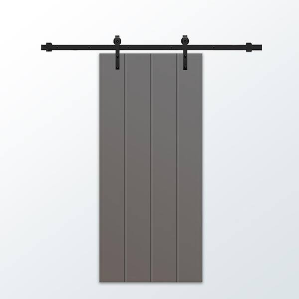 CALHOME 24 in. x 84 in. Light Gray Painted Composite MDF Paneled Interior Sliding Barn Door with Hardware Kit