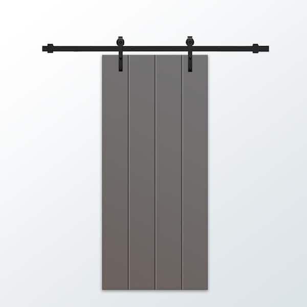 CALHOME 30 in. x 96 in. Light Gray Painted Composite MDF Paneled Interior Sliding Barn Door with Hardware Kit