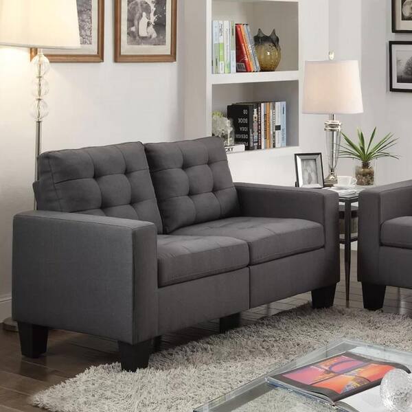 Gray Benjara Sectional with Tufted Fabric Upholstered Seats Gray Benjara Sectional with Tufted Fabric Upholstered Seats