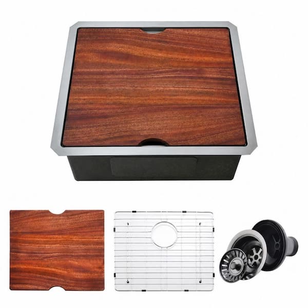 21 in. Undermount Single Bowl 16 Gauge Stainless Steel Compact Workstation Kitchen Sink with Accessories