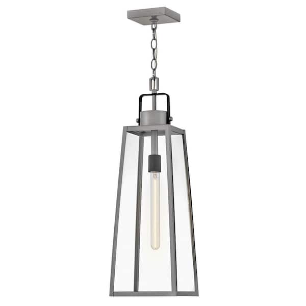 LARK Hugh 27.25 in. 1-Light Antique Brushed Aluminum Outdoor Pendant Light