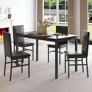 5-Piece Imitation Marble MDF Wood Top Dining Room Set with 4 Chair Seats 4 Kitchen Dining Table Set Breakfast Nook