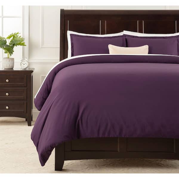 Chanasya Solid Color Aubergine Ultra Soft Bedding Microfiber Duvet Cover Set, Queen