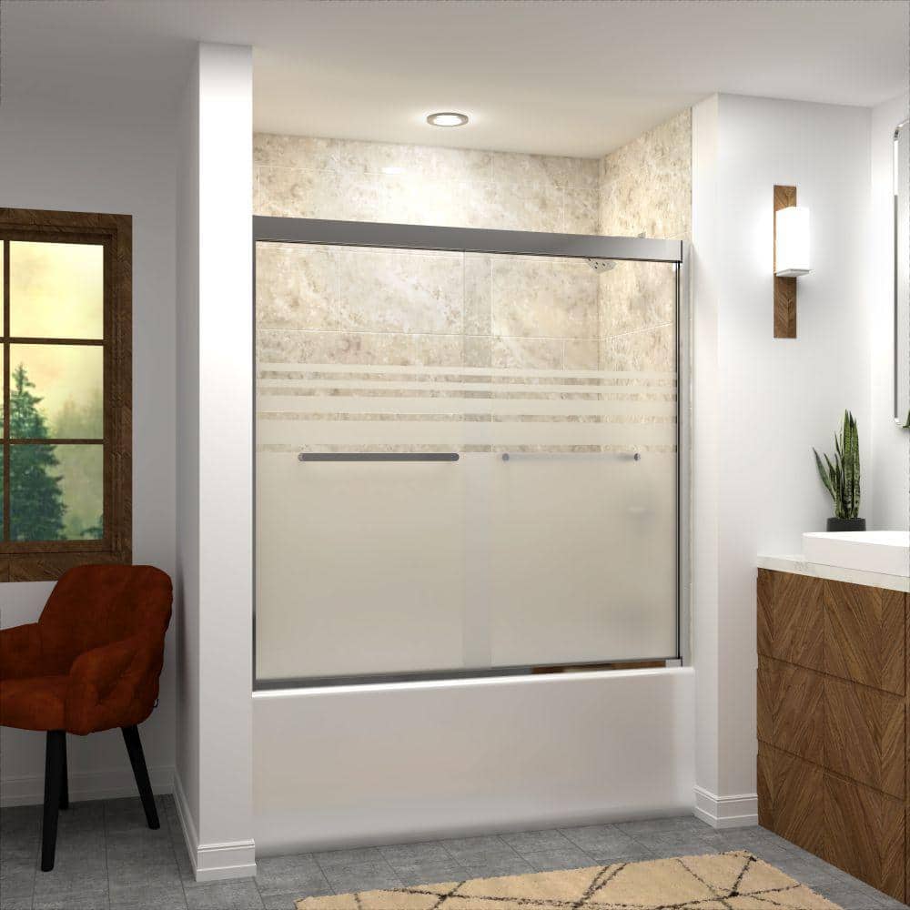 Frederick 59" Polished Chrome Semi-Frameless Shower Door with Frosted Glass