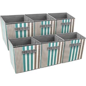 11 in. H x 10.5 in. W x 11 in. D Aqua Vertical Stripe Foldable Cube Storage Bin (6-Pack)