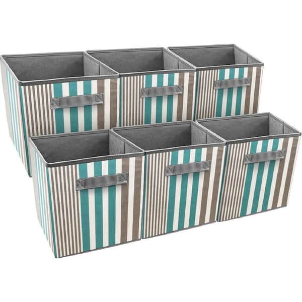 Sorbus 11 in. H x 10.5 in. W x 11 in. D Aqua Vertical Stripe Foldable Cube Storage Bin (6-Pack)