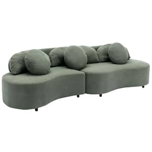 104 in. W Armless Velvet Rectangle Sofa Couch with 6-Pillows in Green