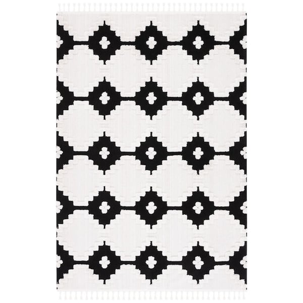 Marrakesh 9 ft. x 12 ft. Ivory/Anthracite Geometric Diamond High-Low Area Rug