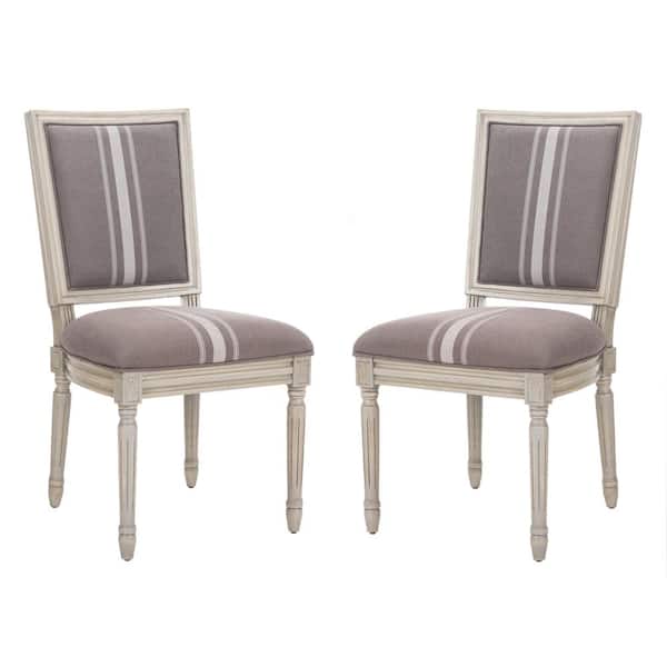SAFAVIEH Buchanan Gray/Beige/Rustic Gray 19 in. H French Brasserie Linen Rectangular Side Chair (Set of 2)