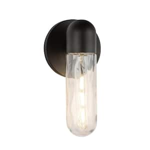 Lima 10-in 1 Light 60-Watt Black/Clear Water Glass Exterior Wall Sconce