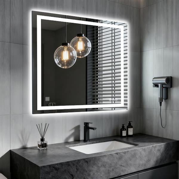 Sxiawe 36 in. W x 36 in. H Rectangular Frameless Anti-Fog LED