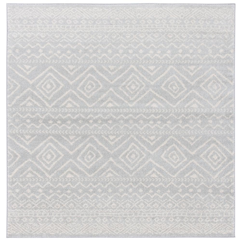 Ivory and Light Grey Geometric Square Area Rug
