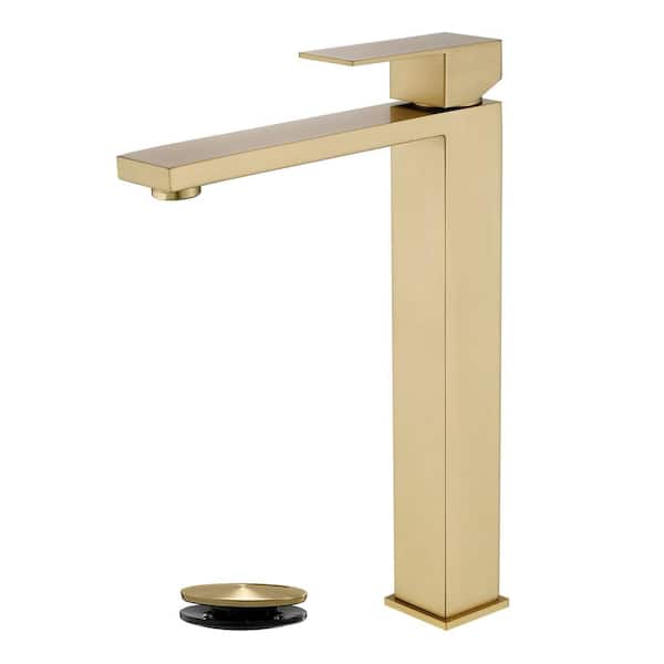 AIMADI Single Handle Bathroom Vessel Sink Faucet with Drain Assembly Stainless Steel Single Hole Tall Vanity Taps Brushed Gold